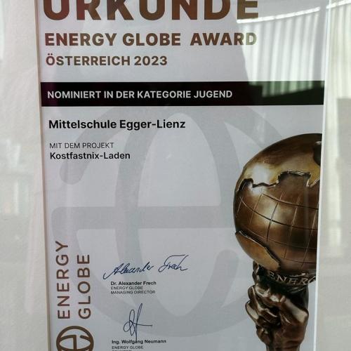 Urkunde Engery Globe Award Österreich